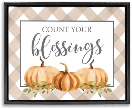 'Count Your Blessings Thankful Pumpkin Tartan'| Floating Frame Canvas Art by StupellIndustries
