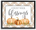 'Count Your Blessings Thankful Pumpkin Tartan'| Floating Frame Canvas Art by StupellIndustries