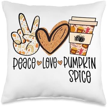 Peace Love Pumpkin Space Latte Thanksgiving Fall Autumn Throw Pillow by Unknown
