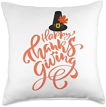 Happy Thanksgiving Pilgrim Fall Autumn Women's Throw Pillow by Unknown