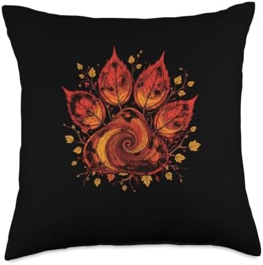 Cute Fall Dog Paw Print Pets Autumn Leaf Puppy Thanksgiving Throw Pillow by Unknown