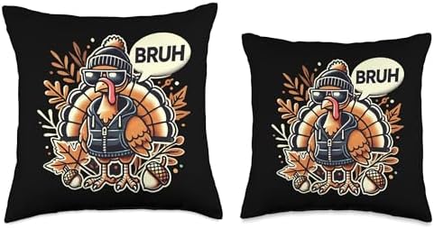Funny Cool Turkey Bruh Fall Thanksgiving Turkey Throw Pillow - Image 3