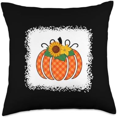 Funny Thanksgiving Orange Plaid Pumpkin Buffalo Women Girls Throw Pillow by Unknown
