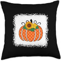 Funny Thanksgiving Orange Plaid Pumpkin Buffalo Women Girls Throw Pillow by Unknown