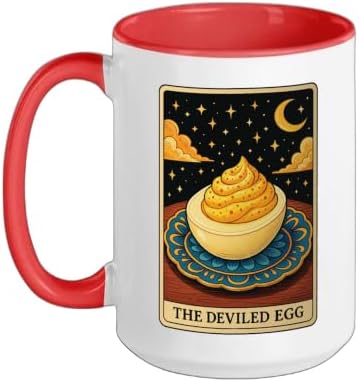 The Deviled Egg Tarot Card Ceramic Mug, Red/White, 15oz by Unknown