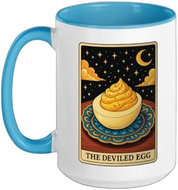 The Deviled Egg Tarot Card Ceramic Mug, Blue/White, 15oz by Unknown