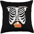 rib cage skeleton xray belly thanksgiving pumpkin in pie Throw Pillow by Unknown