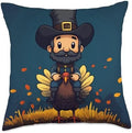 Thanksgiving Pilgrim Riding Turkey Throw Pillow by Unknown