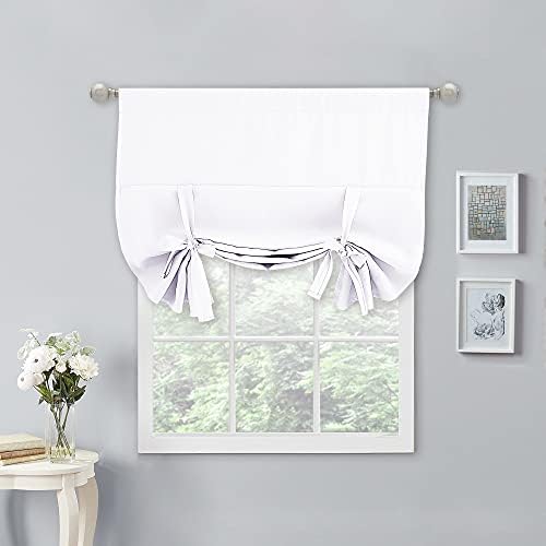 NICETOWN Pure White Tie up Curtain - Camper Blackout Curtain for Half Window Roman Shade Farmhouse Bathroom Window Valances for Kitchen, 1 Panel, 40 inches Wide x 54 inches Length by NICETOWN