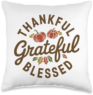 Thankful Grateful Blessed, Friendsgiving Thanksgiving Throw Pillow by HadleyDesigns