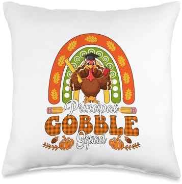 Principal Gobble Squad Thanksgiving Turkey Fall Rainbow Throw Pillow by Unknown