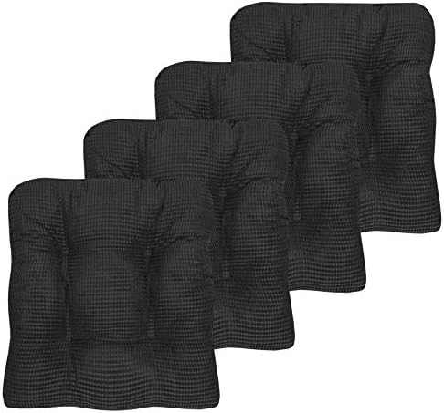 Sweet Home Collection Chair Cushion Crushed Memory Foam Pads Premium Slip Non Skid Microdot Rubber Back Tufted 16" x 16" x 3.25" Thick Seat Cover,Charcoal Gray (Pack of 1, 4 Count) by SweetHomeCollection