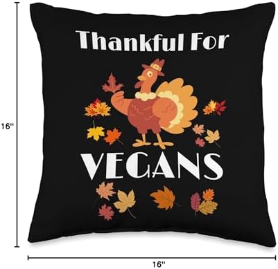 Funny Thanksgiving Vegan Family Turkey Tees by SD Thankful Turkey Day Funny Vegan Thanksgiving Throw Pillow, 16x16, Multicolor - Image 4