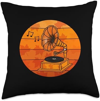 Fall Gramophone Autumn Thanksgiving Musician Music Lover Throw Pillow by Unknown