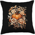 Fall Flower Vintage Pumpkin Autumn Thanksgiving Throw Pillow by Unknown