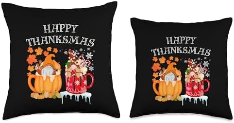 Happy Thanksmas Funny Gnome Thanksgiving and Xmas Merry Thanksmas Thanksgiving and Christmas Cute Gnome Throw Pillow, 18x18, Multicolor - Image 3