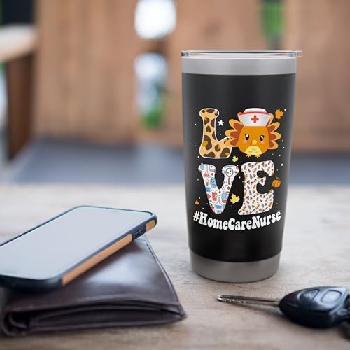 Leopard Gobble Gobble Thanksgiving Home Care Nurse Turkey Stainless Steel Insulated Tumbler - Image 7