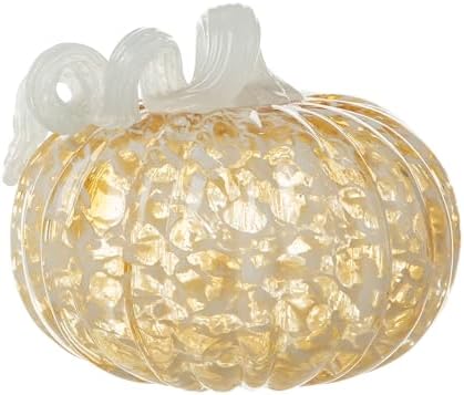 Glitzhome Fall Glass Pumpkin Decor Hand Blown Glass Pumpkin Table Top Home Decor for Fall Harvest & Thanksgiving Decorating, 5" H, Amber