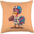 Thanksgiving Cute Turkey Holding American Football Boys Kids Throw Pillow by Unknown