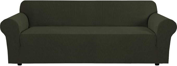 H.VERSAILTEX Stretch Sofa Covers for 3 Cushion Couch Covers Sofa Slipcovers for Living Room Feature Thick Checked Jacquard Fabric with Elastic Bottom(X-Large Sofa 101"-110" Wide, Olive)