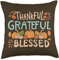 Fall Thankful Grateful Blessed Thanksgiving Family Pumpkin Throw Pillow, 18x18, Multicolor by Unknown