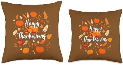 Happy Thanksgiving Turkeys Pumpkins Corn Stalks Cranberry Throw Pillow - Image 3
