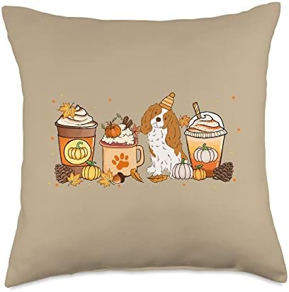 Cavalier Dog Coffee Lovers Pumpkin Spice Fall Thanksgiving Throw Pillow by Unknown