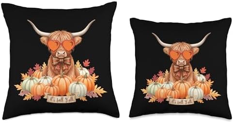 Fall Highland Cow Pumpkin Bow Thanksgiving Fall Girl Women Throw Pillow - Image 3