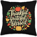Thankful Grateful Blessed, Friendsgiving Thanksgiving Throw Pillow by HadleyDesigns