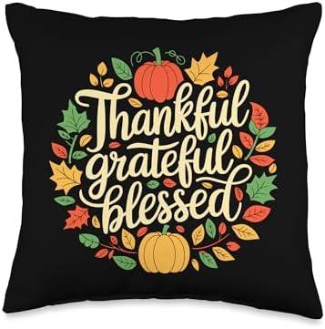 Thankful Grateful Blessed, Friendsgiving Thanksgiving Throw Pillow by HadleyDesigns
