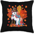 Unicorn Cute Pilgrim Thanksgiving Fall Tree Lover Kid Family Throw Pillow by Unknown