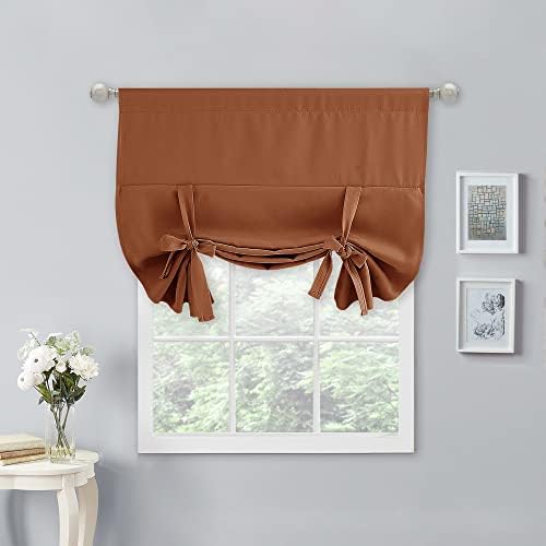 NICETOWN Kitchen Window Curtains - Tie Up Shade Light Filter Roman Shade Drapes Rod Pocket Valance Elegant for Decoration, 40 x 54 inches, Burnt Orange, 1 Panel by NICETOWN