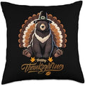 Funny Black Bear with Turkey Feathers Thanksgiving Throw Pillow by Unknown
