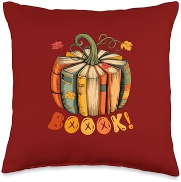 Boook! Colorful Books Pumpkin Shape Thanksgiving Librarian Throw Pillow by Unknown