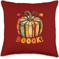 Boook! Colorful Books Pumpkin Shape Thanksgiving Librarian Throw Pillow by Unknown