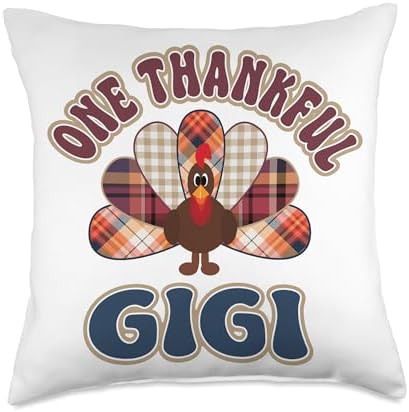 One Thankful Gigi Turkey Thanksgiving Fall Grandma Family Throw Pillow by Unknown