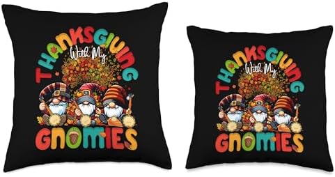 Thanksgiving Gnomies Playing Banjo Instrument Musical Throw Pillow - Image 3
