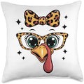 Thanksgiving Turkey Face Leopard Bow Glasses Women Girls Throw Pillow by Unknown