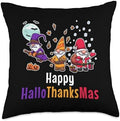Hallothankmas Gnomes Halloween Thanksgiving Christmas 2026 Throw Pillow by Unknown