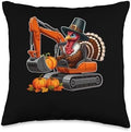 Turkey Driving Excavator Thanksgiving Driver Fall Pumpkins Throw Pillow by Unknown