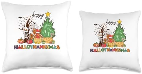 Happy Hallothanksmas Costume Happy Hallothanksmas Funny Halloween Thanksgiving Christmas Throw Pillow, 16x16, Multicolor - Image 3