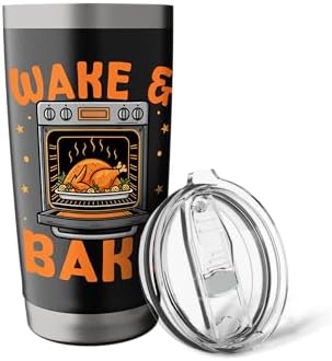 Wake & Bake Funny Cooks Thanksgiving Humor for Home Chefs Stainless Steel Insulated Tumbler - Image 5