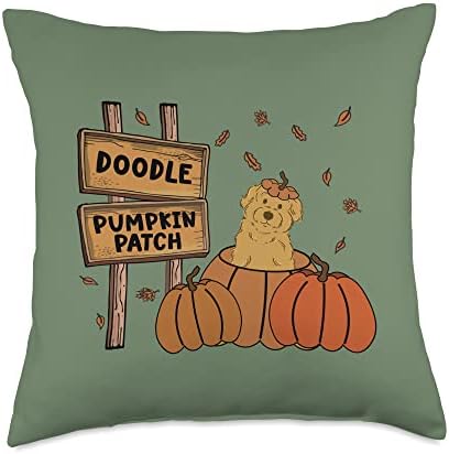 Goldendoodle Pumpkin Patch Dog Lovers Thanksgiving Halloween Throw Pillow by Unknown