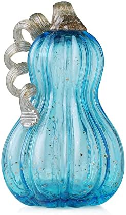 Glitzhome 8.5'' Hand Blown Glass Pumpkin Table Top Home Décor, Blue (JK92053)