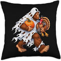 Bigfoot Ghost Turkey Pumpkin Thanksgiving Sasquatch for Boys Throw Pillow by Unknown