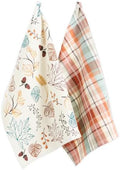 DII Fall Basics Kitchen Dishtowel Collection Printed & Plaid Fall Dish Towel Set, 18x28, Autumn Leaves, 2 Count by DII