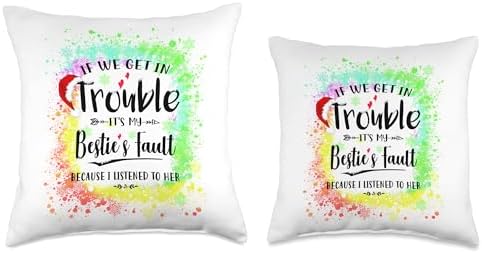 Family Happy Hallothanksmas Thanksgiving Christmas If we get in Trouble It's My Bestie's Fault Tie Dye Xmas Throw Pillow, 18x18, Multicolor - Image 3