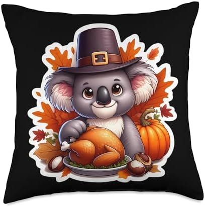Thanksgiving Koala Fall Autumn Cottagecore Cute Australia Throw Pillow by Unknown