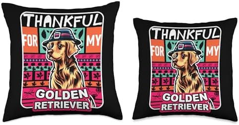 BCC Golden Retriever Shirts & Dog Lover Gifts Golden Retriever Dog Scarf Pilgrim Happy Thanksgiving Throw Pillow, 16x16, Multicolor - Image 3