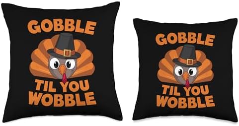 Gobble Til You Wobble Turkey Kids Funny Thanksgiving Throw Pillow - Image 3
